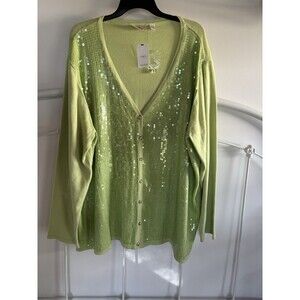 New Quacker Factory 3x Lime Green Sequin Cardigan Sweater Plus Size Embellished